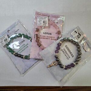 Bundle of‎ Three 8mm Gemstone with Charm Bracelets NWT